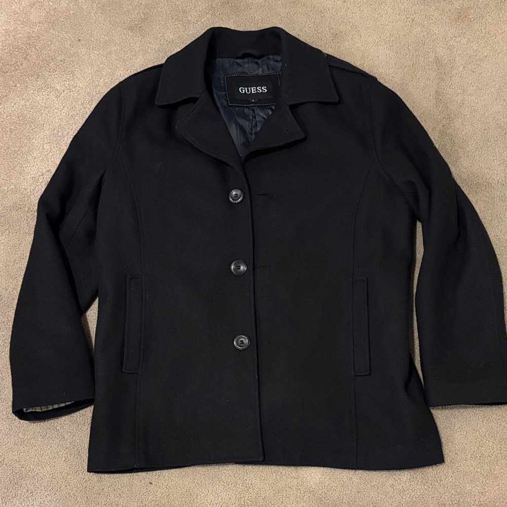 GUESS men’s Classic Black Pea Coat